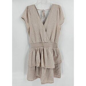 American Eagle Dress XL Tall Linen Blend Cap Sleeve Tiered Smocked Tan/White